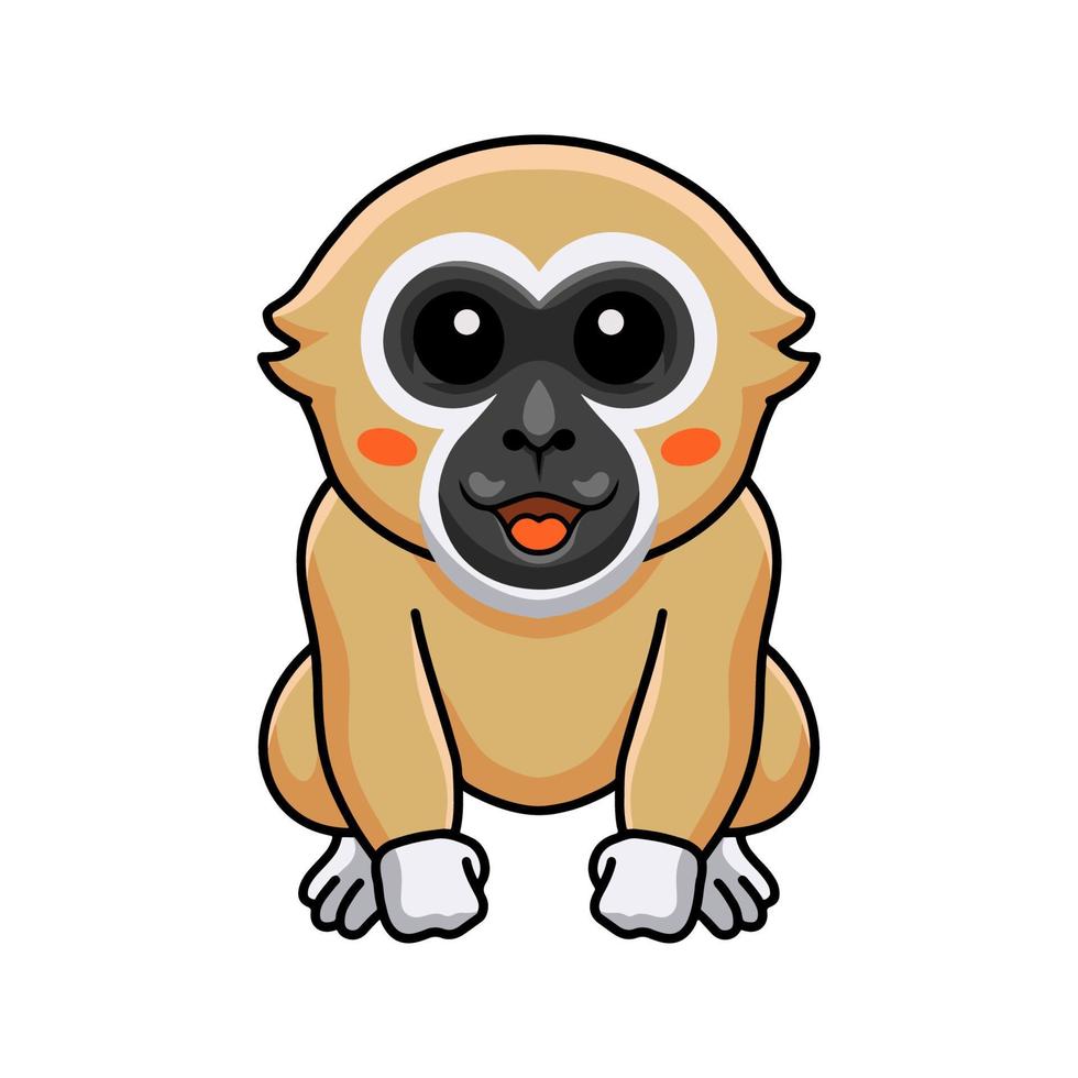 Cute white handed gibbon monkey cartoon sitting vector