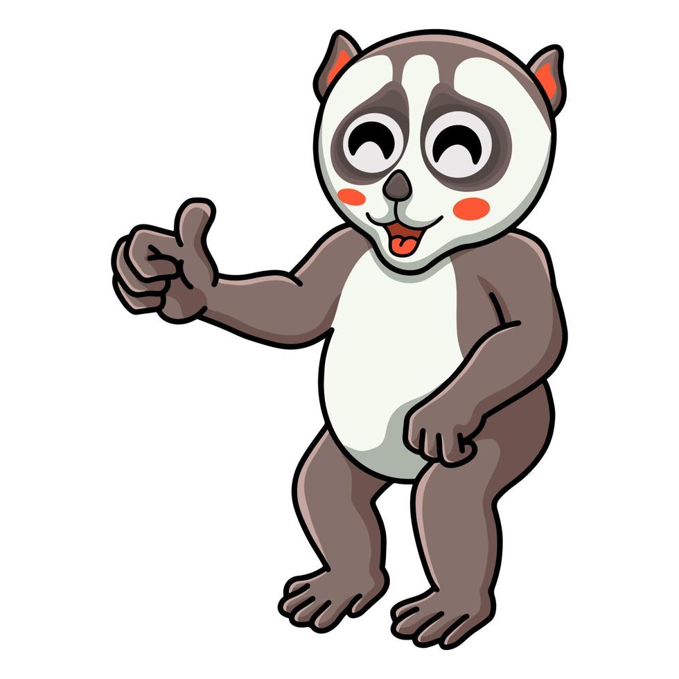 dibujos animados lindo pequeño loris dando pulgar hacia arriba vector