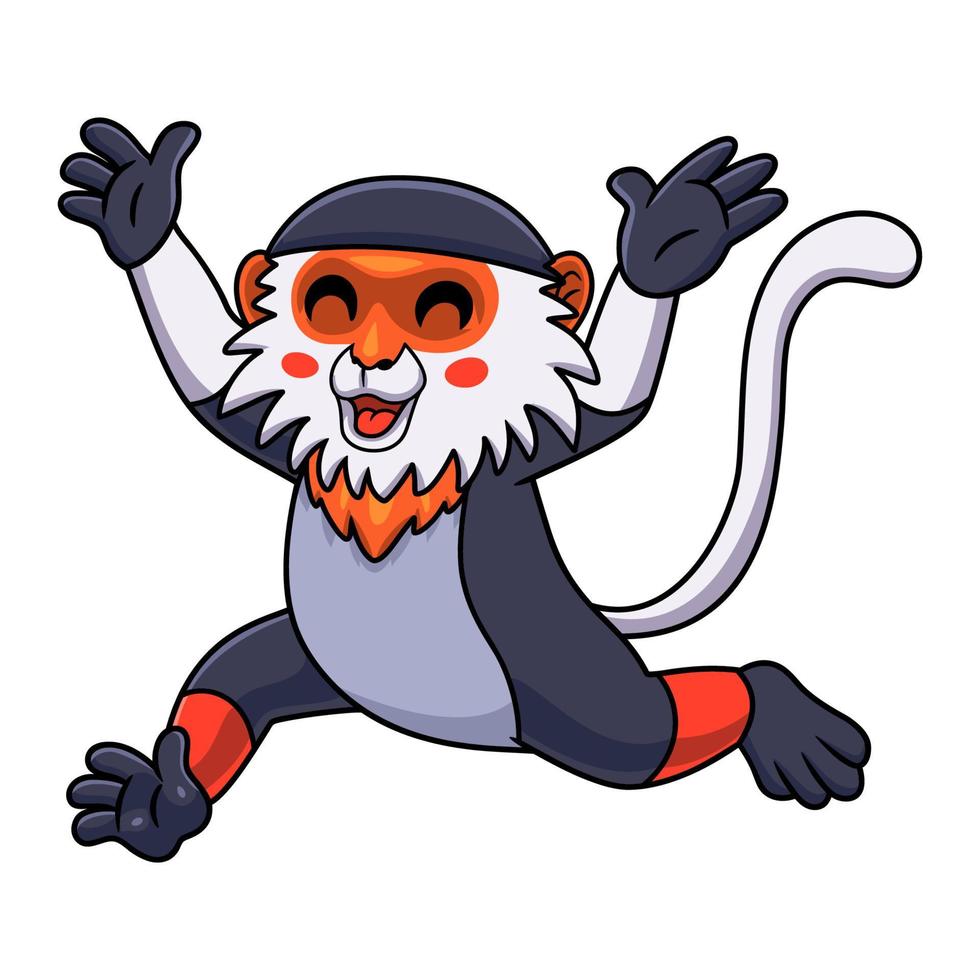 linda caricatura de mono douc de mango rojo corriendo vector