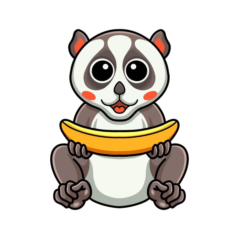 Cute little loris cartoon holding a banana vector