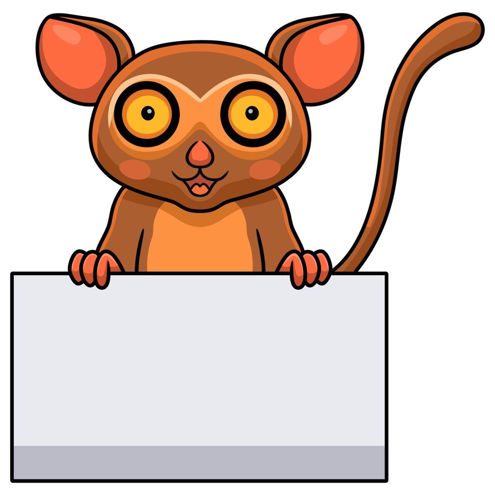 Cute little tarsier cartoon holding blank sign vector