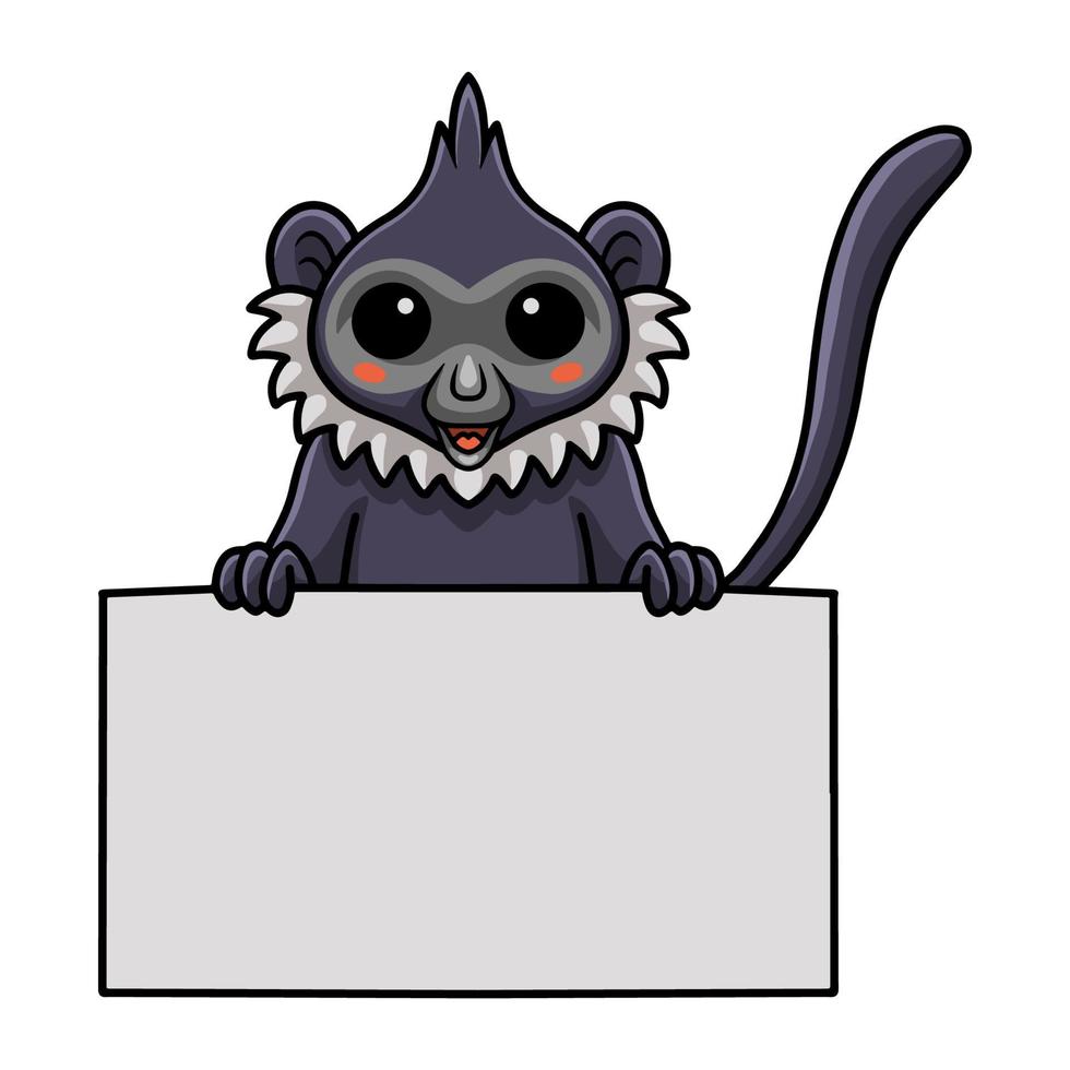 Cute delacour's langur cartoon holding blank sign vector