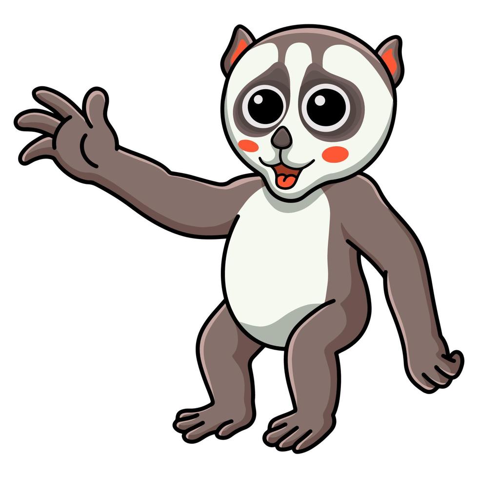 lindo pequeño loris dibujos animados agitando la mano vector