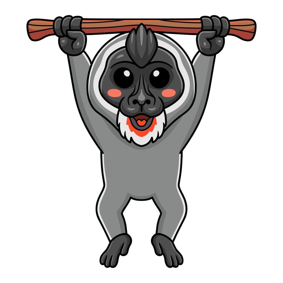 Cute little driil monkey cartoon hanging on tree vector