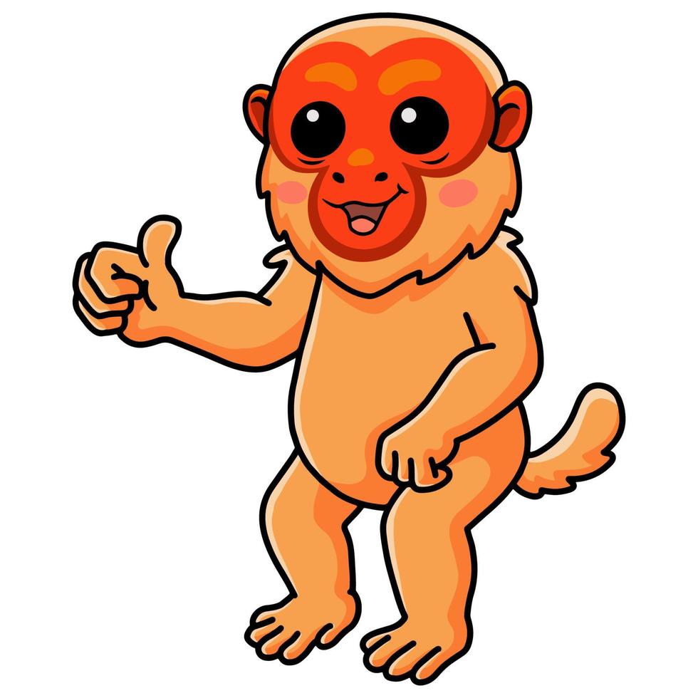 Cute bald uakari monkey cartoon giving thumb up vector