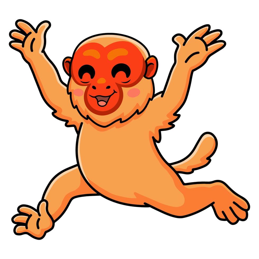 Cute bald uakari monkey cartoon running vector
