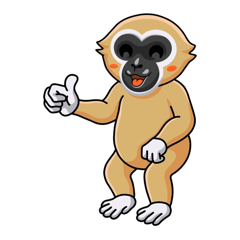 Cute white handed gibbon monkey cartoon giving thumb up vector