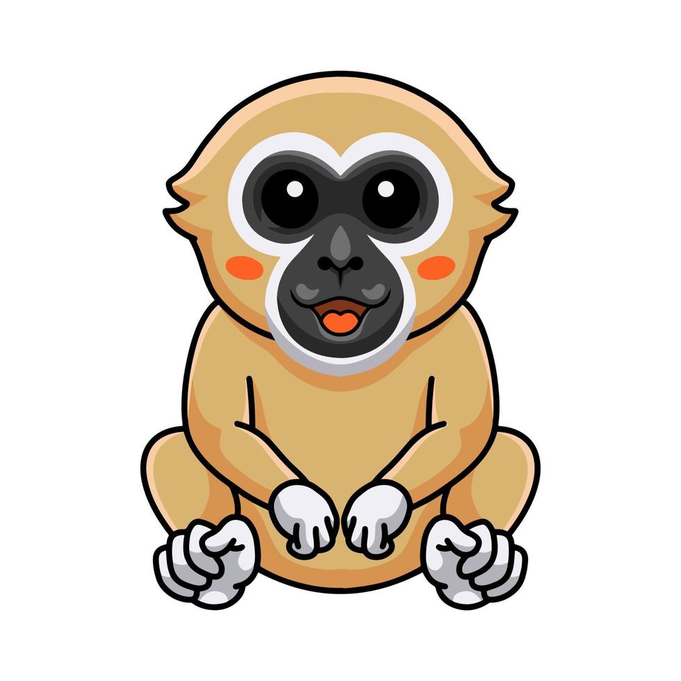 Cute white handed gibbon monkey cartoon sitting vector