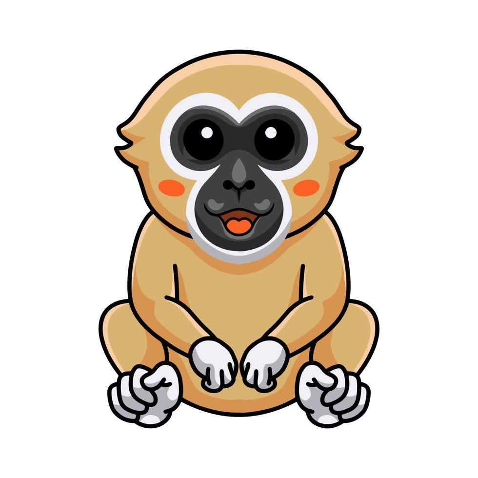 Cute white handed gibbon monkey cartoon sitting vector