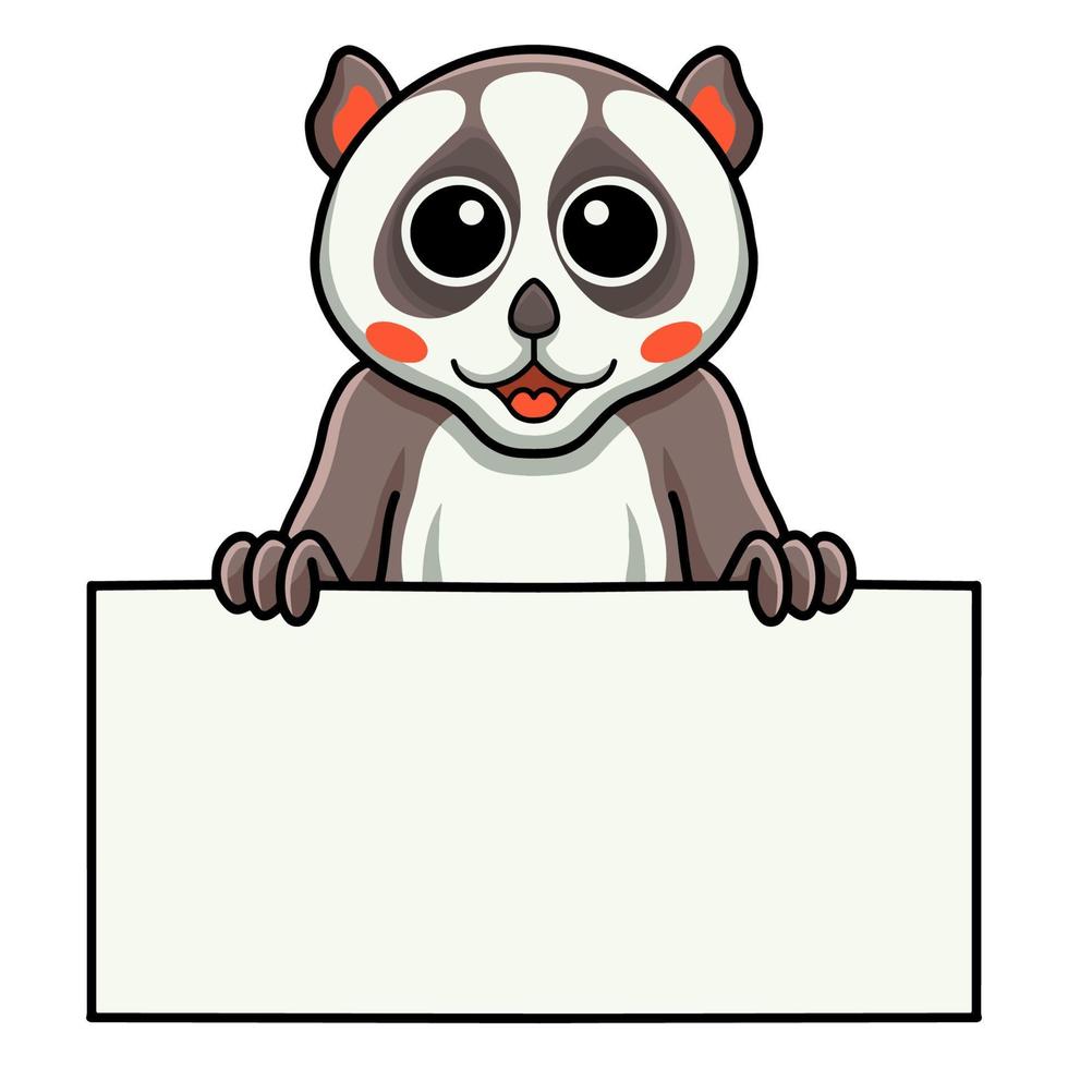 Cute little loris cartoon holding blank sign vector