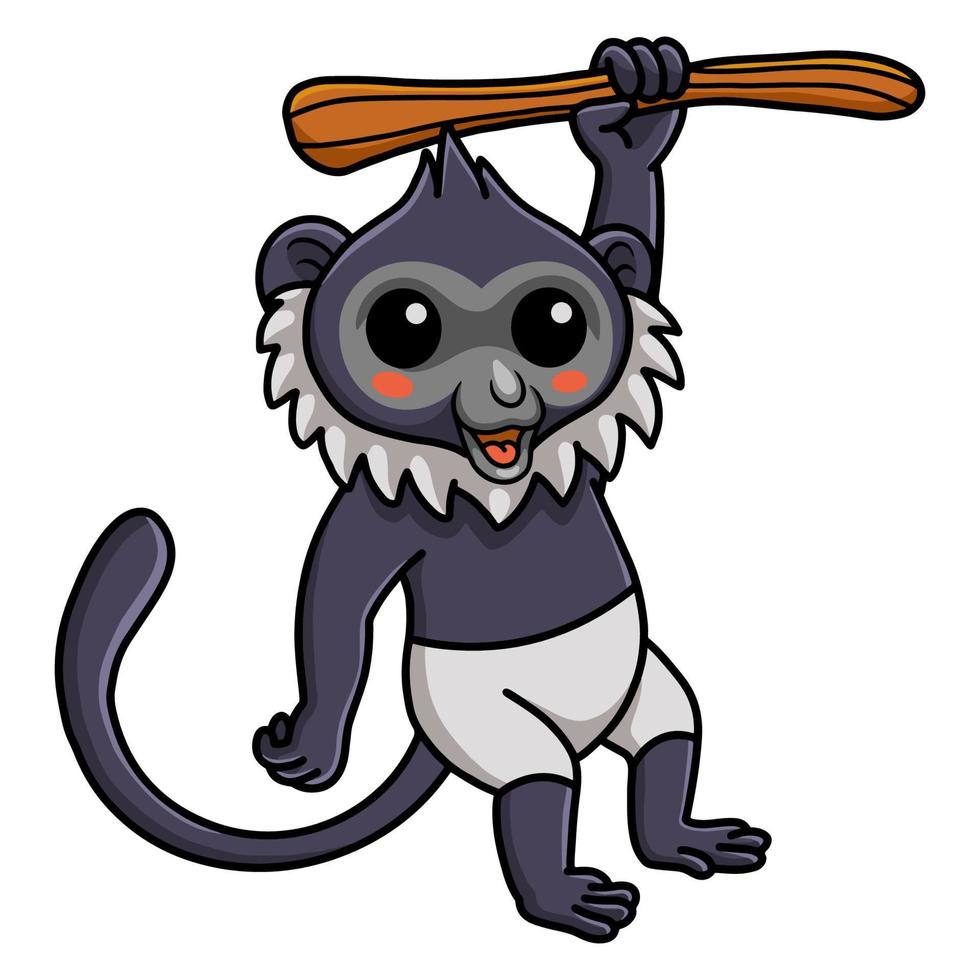 Cute delacour's langur cartoon hanging on tree vector