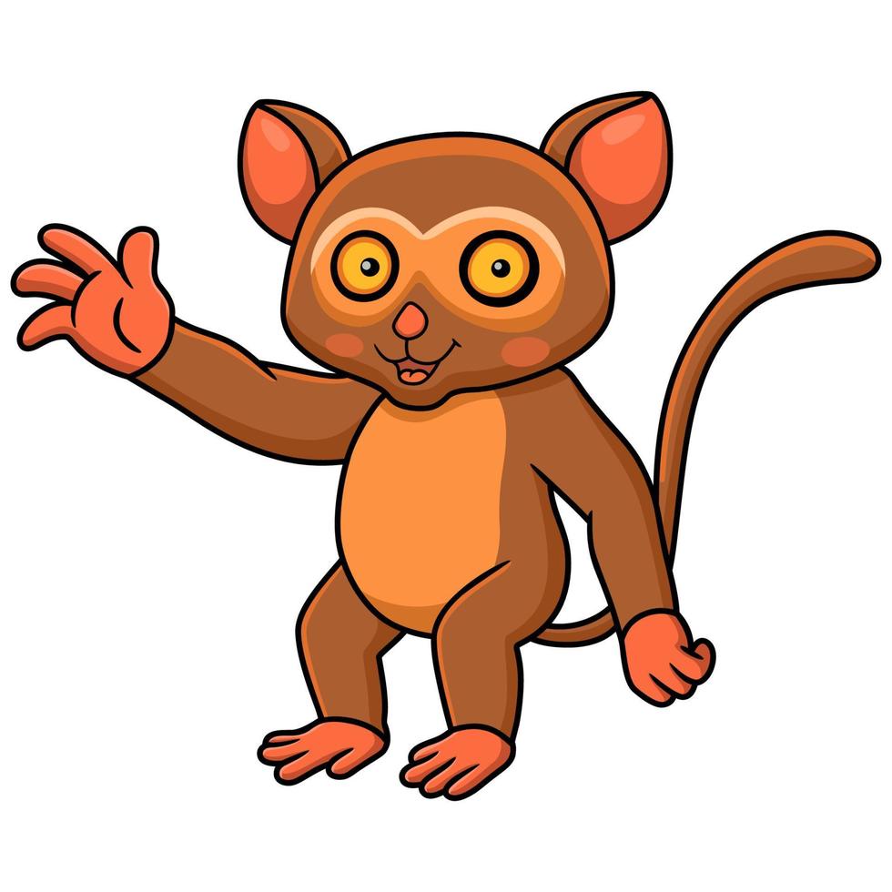 Cute little tarsier cartoon waving hand vector