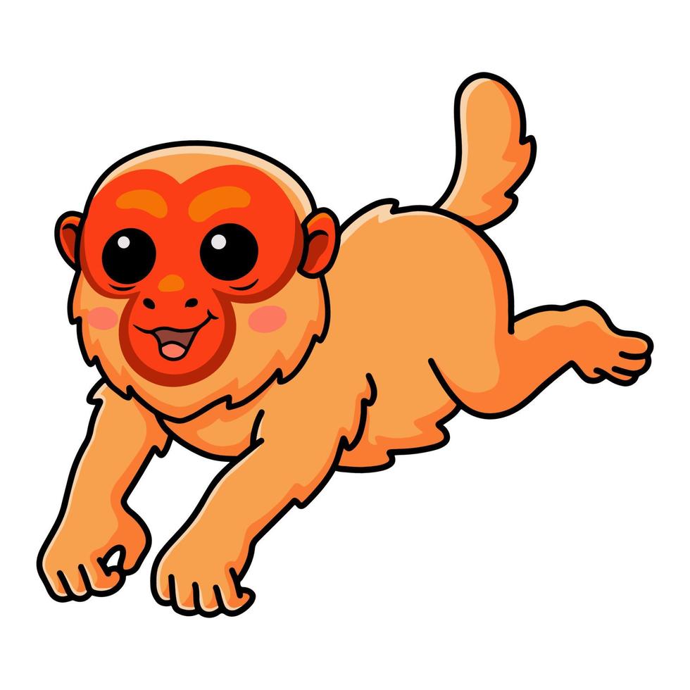 Cute bald uakari monkey cartoon jumping vector