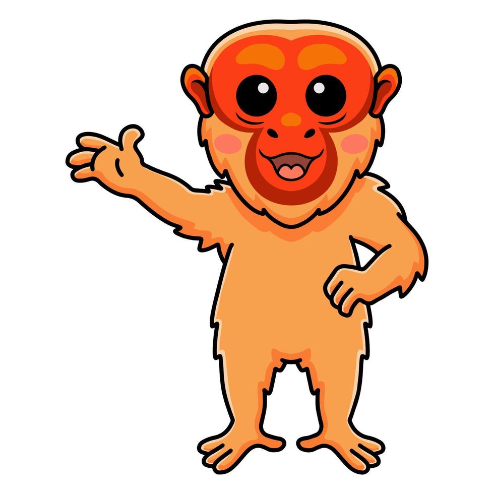 Cute bald uakari monkey cartoon waving hand vector