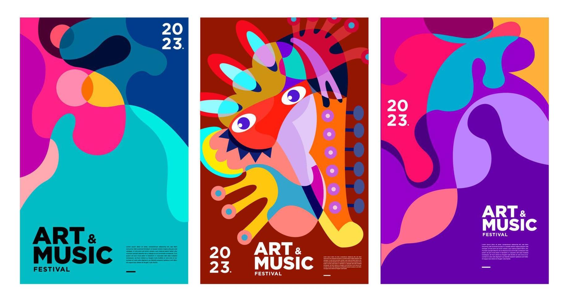 cartel del festival de música y arte colorido de verano y plantilla de portada 2023 vector