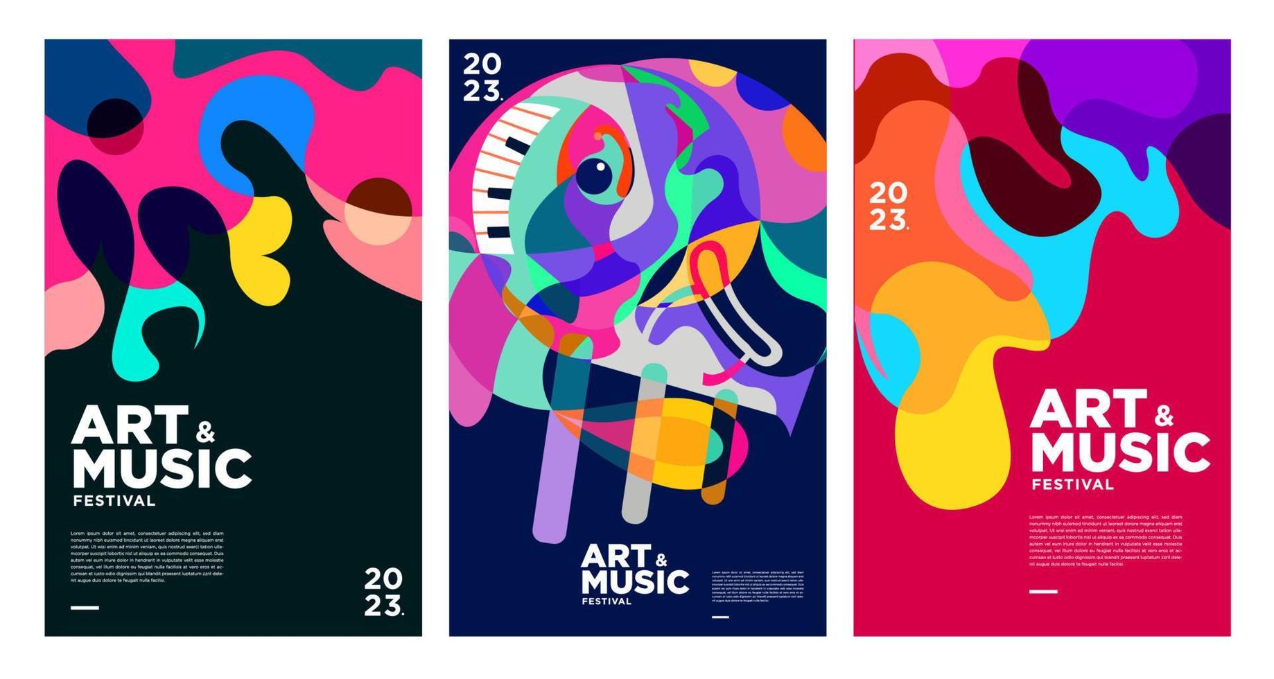 cartel del festival de música y arte colorido de verano y plantilla de portada 2023 vector