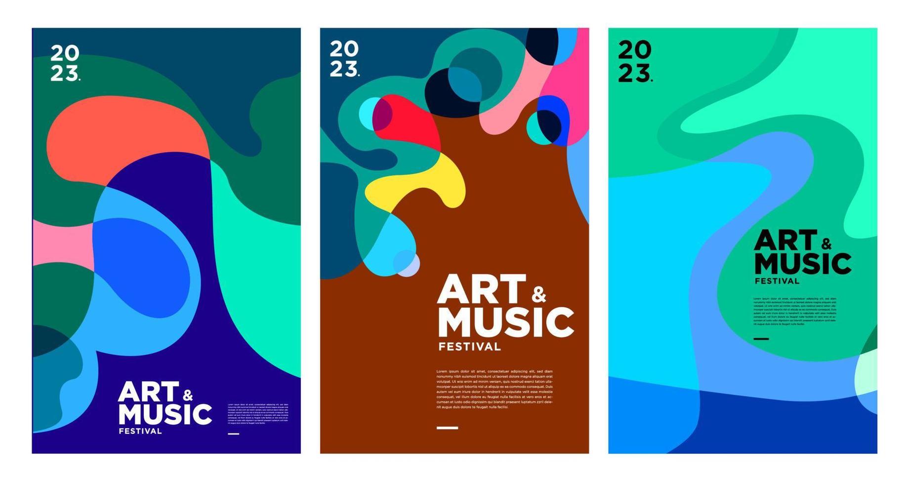 cartel del festival de música y arte colorido de verano y plantilla de portada 2023 vector