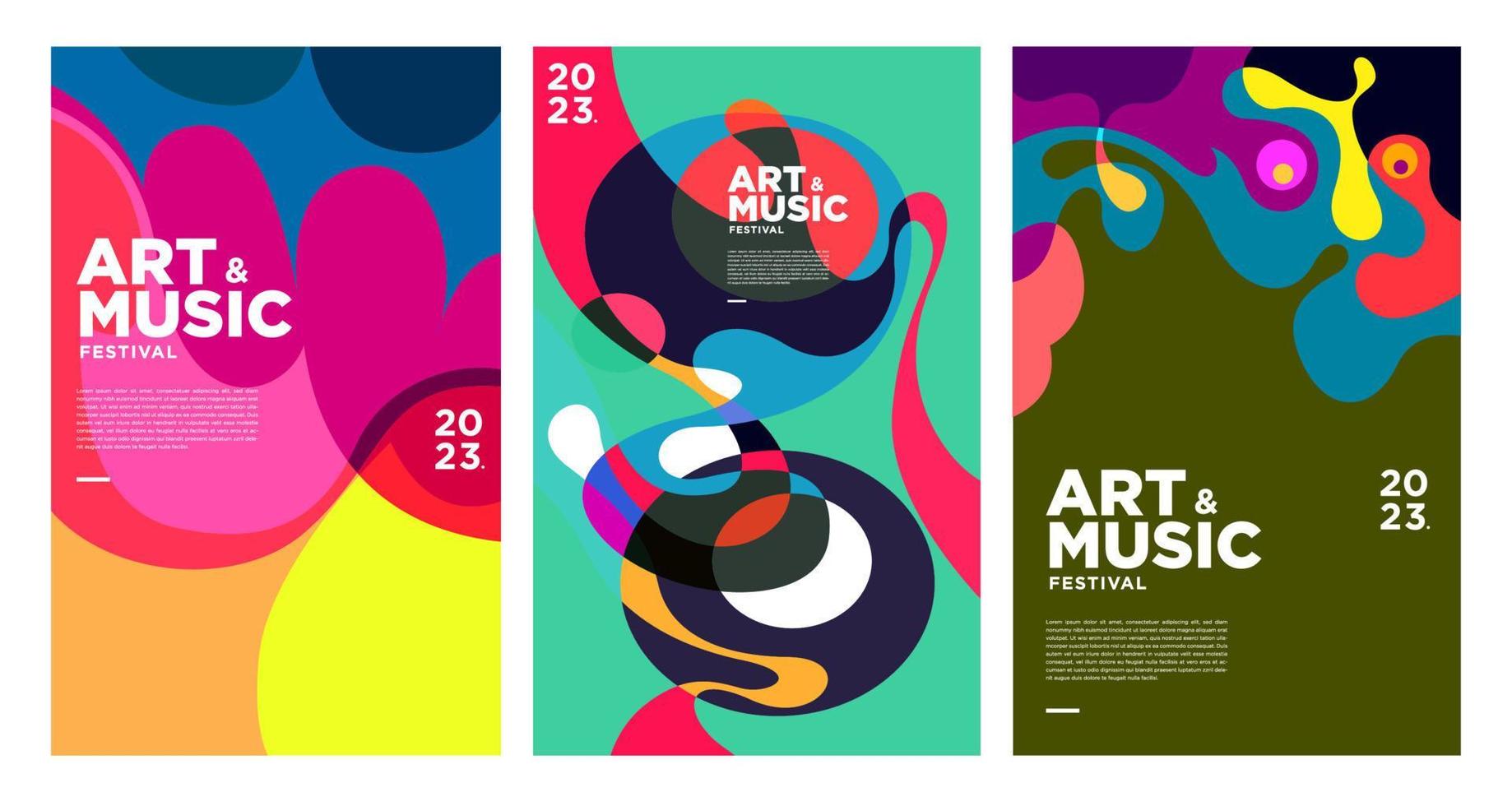 cartel del festival de música y arte colorido de verano y plantilla de portada 2023 vector