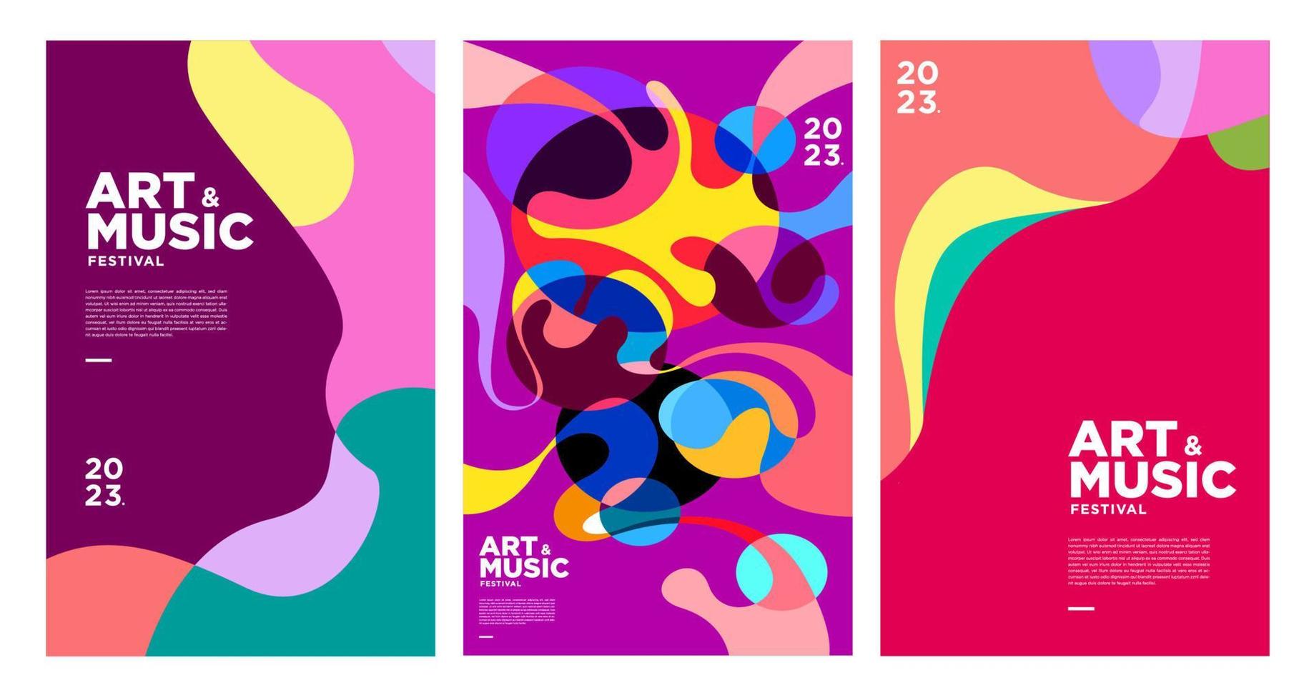 cartel del festival de música y arte colorido de verano y plantilla de portada 2023 vector