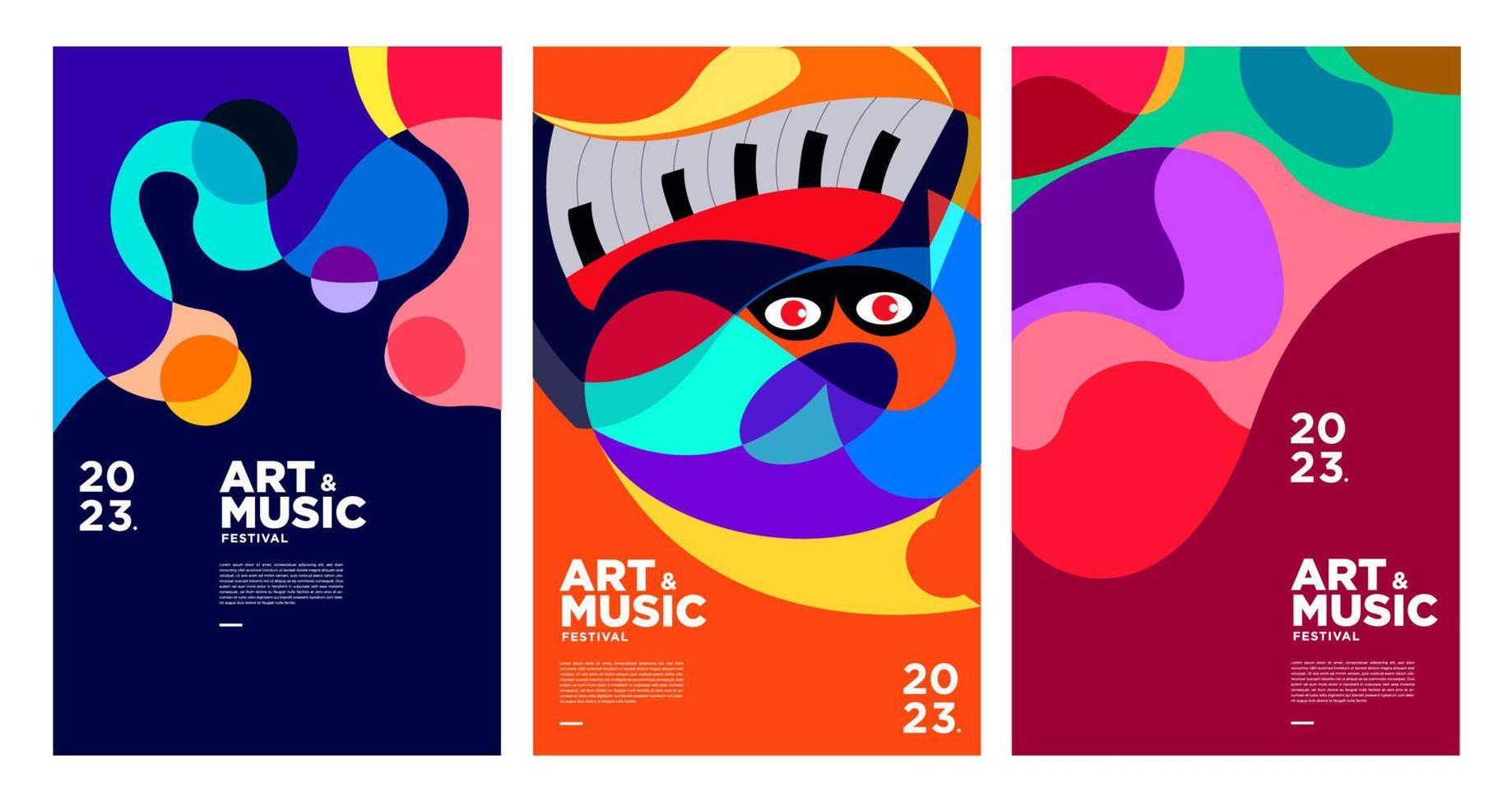 cartel del festival de música y arte colorido de verano y plantilla de portada 2023 vector