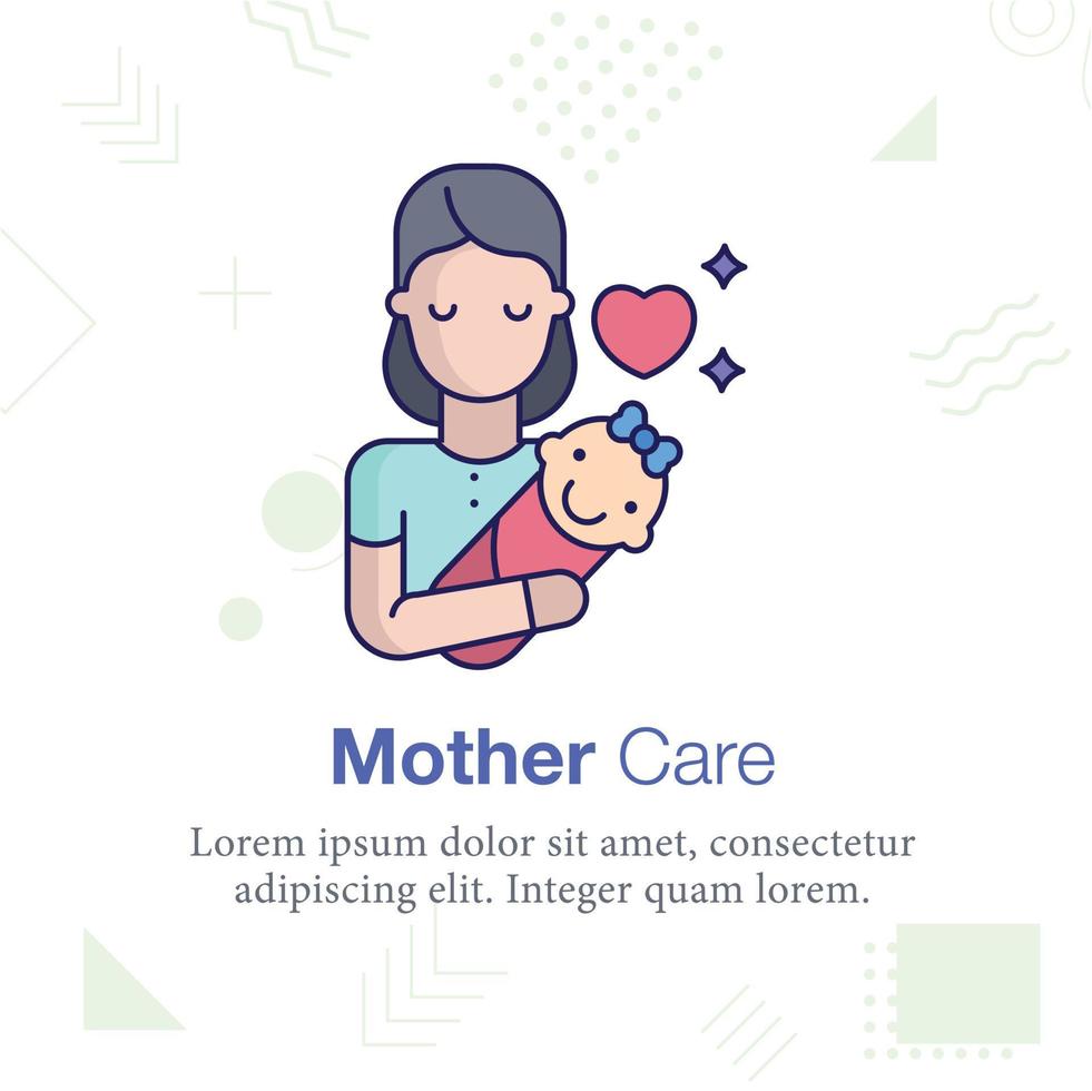 cuidado de la madre, ilustración de icono de vector de niño