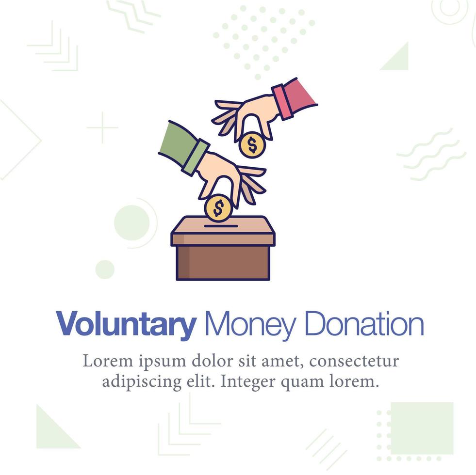 donación de dinero, voluntaria, ilustración de icono de vector de caja de dinero