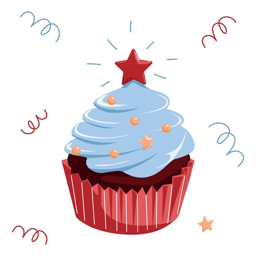 Festive cupcake in the shape of a Christmas tree vector