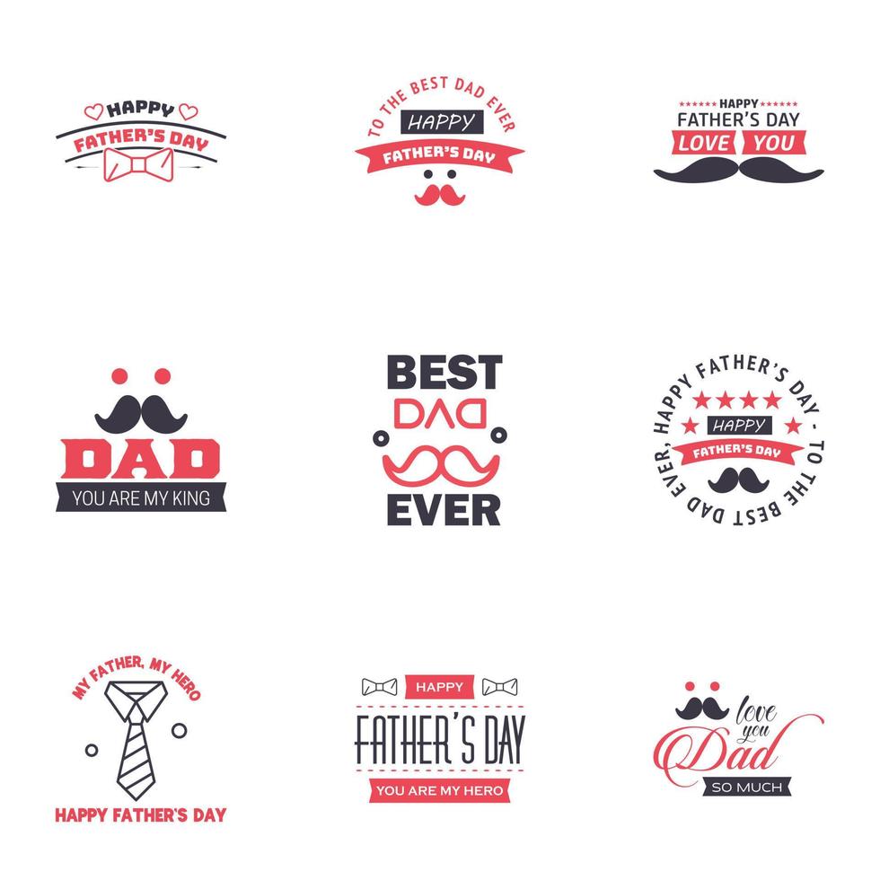 9 Black and Pink Happy Fathers Day Design Collection A set of twelve brown colored vintage style Fathers Day Designs on light background Editable Vector Design Elements