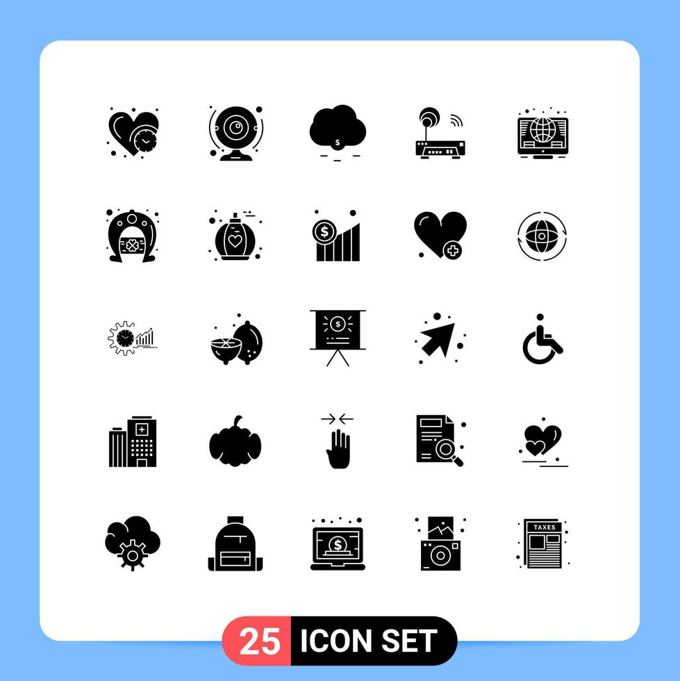 Set of 25 Modern UI Icons Symbols Signs for global technology technology router device Editable Vector Design Elements