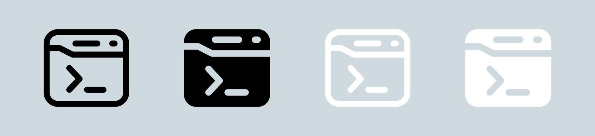 Terminal icon set in black and white. Code signs vector illustration.