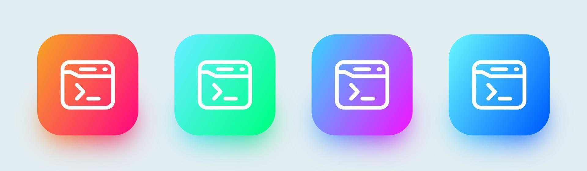 Terminal line icon in square gradient colors. Code signs vector illustration.