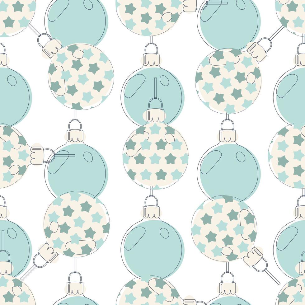 pattern of blue and pink Christmas balls with stars in line art style for gift wrapping, wrapping paper vector