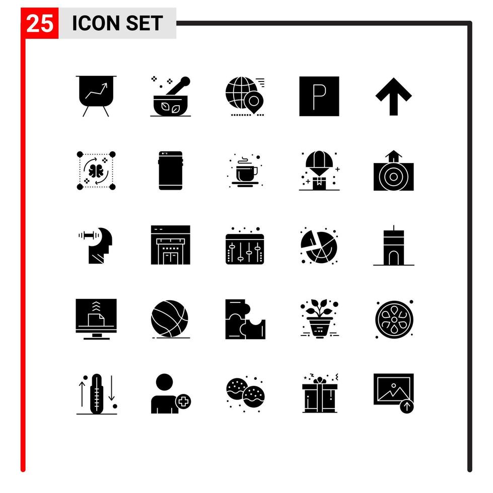 Paquete de glifos sólidos de interfaz de usuario de 25 de signos y símbolos modernos de elementos de diseño vectorial editables de estacionamiento de flecha de mapa mental vector