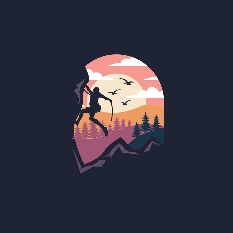 Mountain climber vector logo design illustration