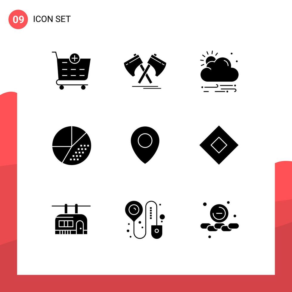 Modern Set of 9 Solid Glyphs Pictograph of map seo wind search media Editable Vector Design Elements