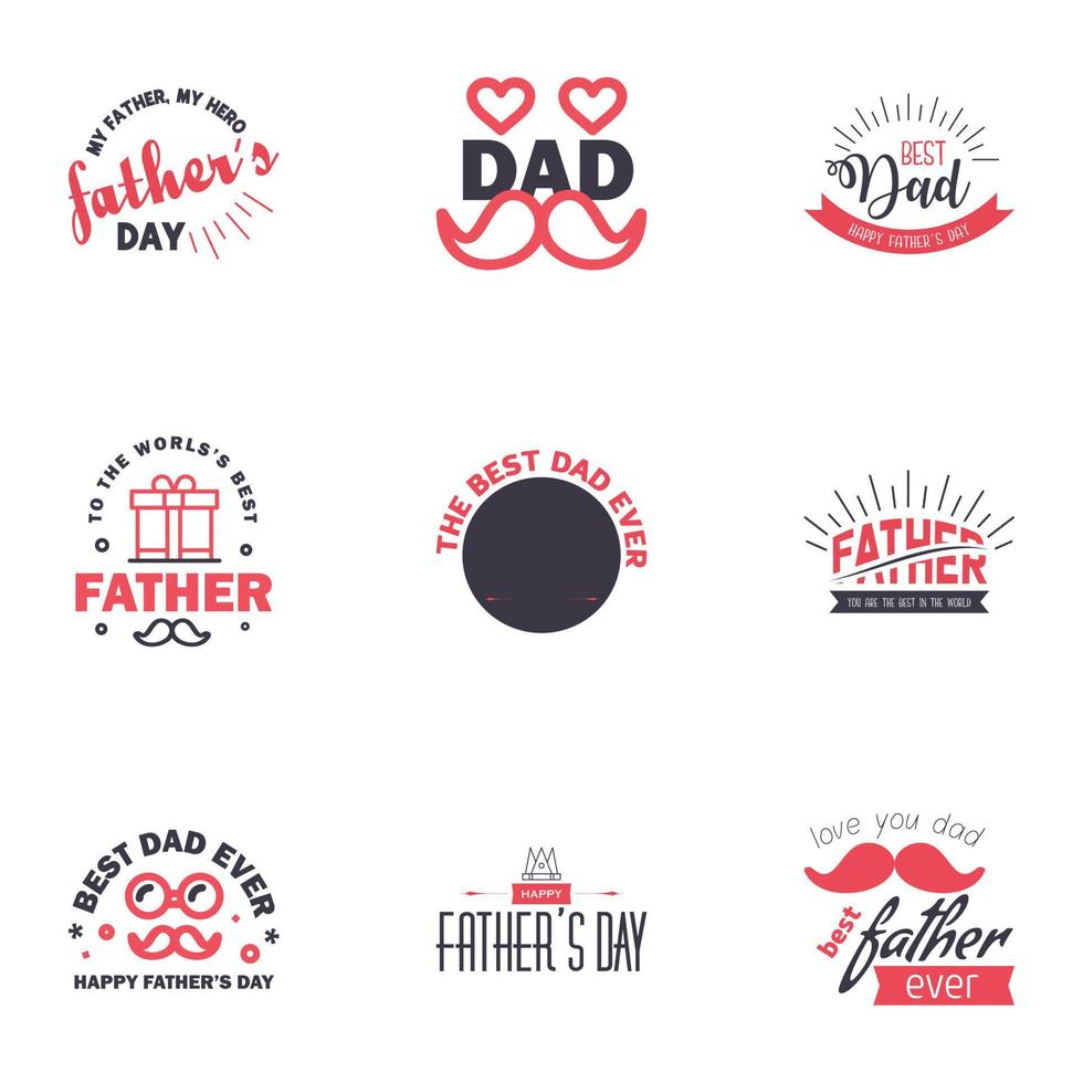 te amo diseño de tarjeta de papá para la colección de tipografía del día del padre feliz 9 elementos de diseño vectorial editables de diseño negro y rosa vector