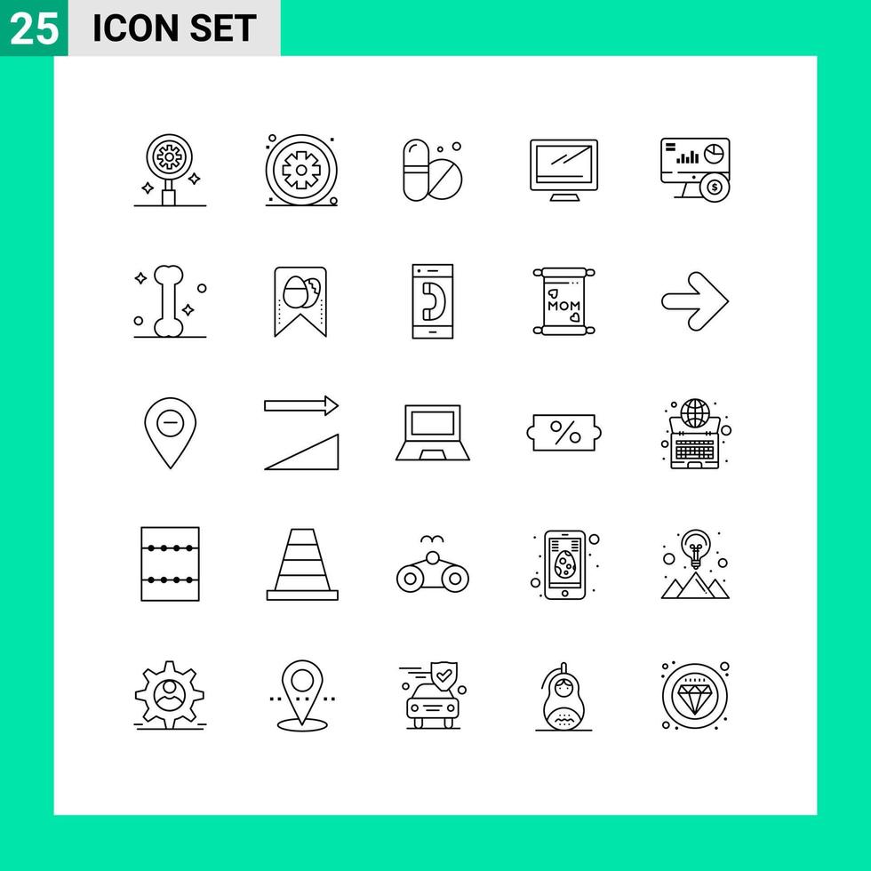 Modern Set of 25 Lines and symbols such as monitor imac medical device computer Editable Vector Design Elements