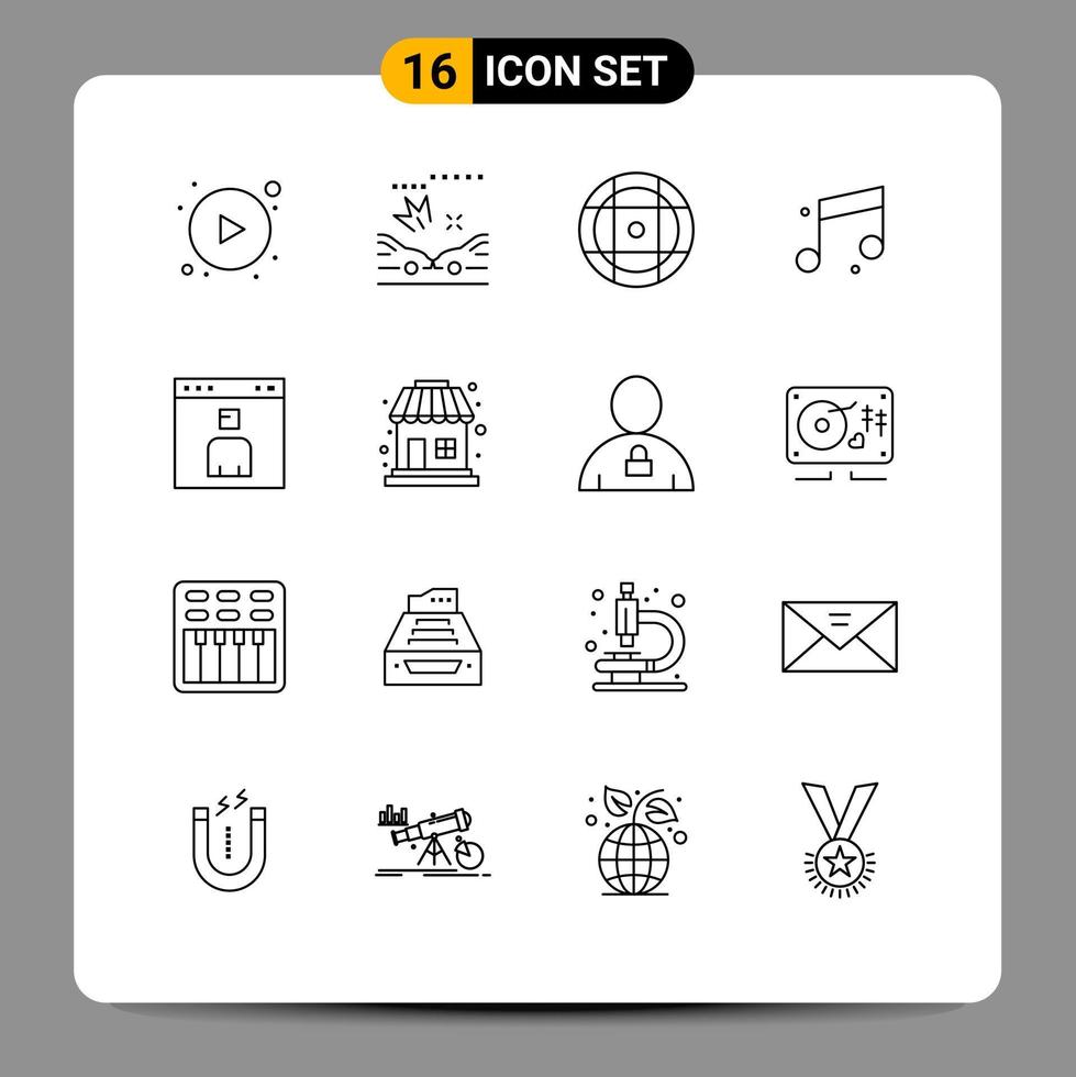 Set of 16 Commercial Outlines pack for shop page sport interface avatar Editable Vector Design Elements