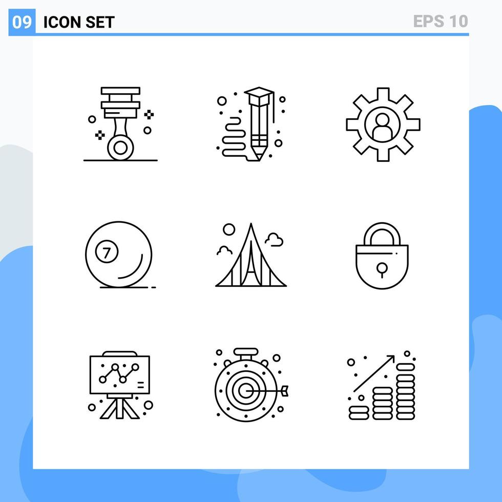 Modern 9 Line style icons Outline Symbols for general use Creative Line Icon Sign Isolated on White Background 9 Icons Pack vector