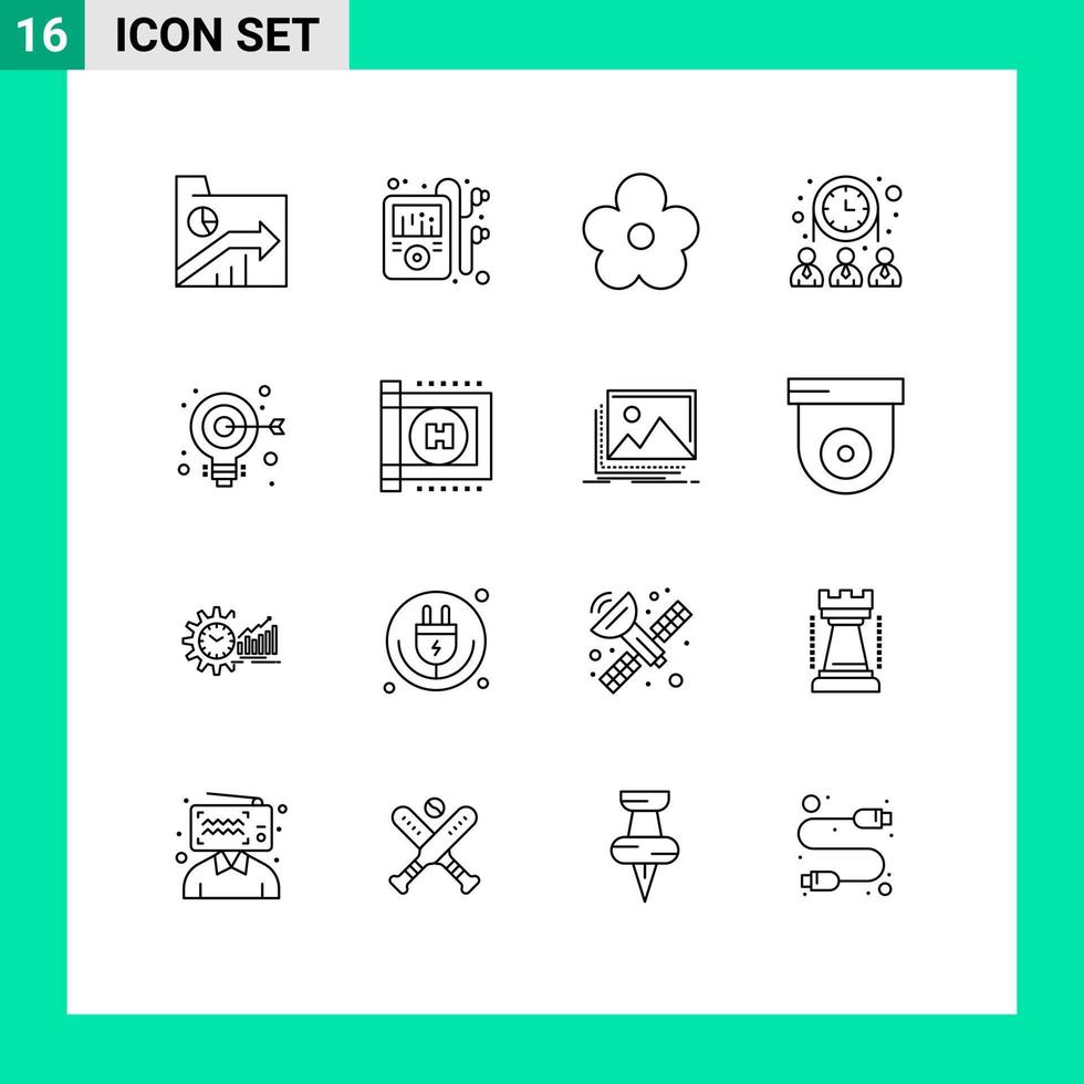 Group of 16 Modern Outlines Set for target network flower team group Editable Vector Design Elements