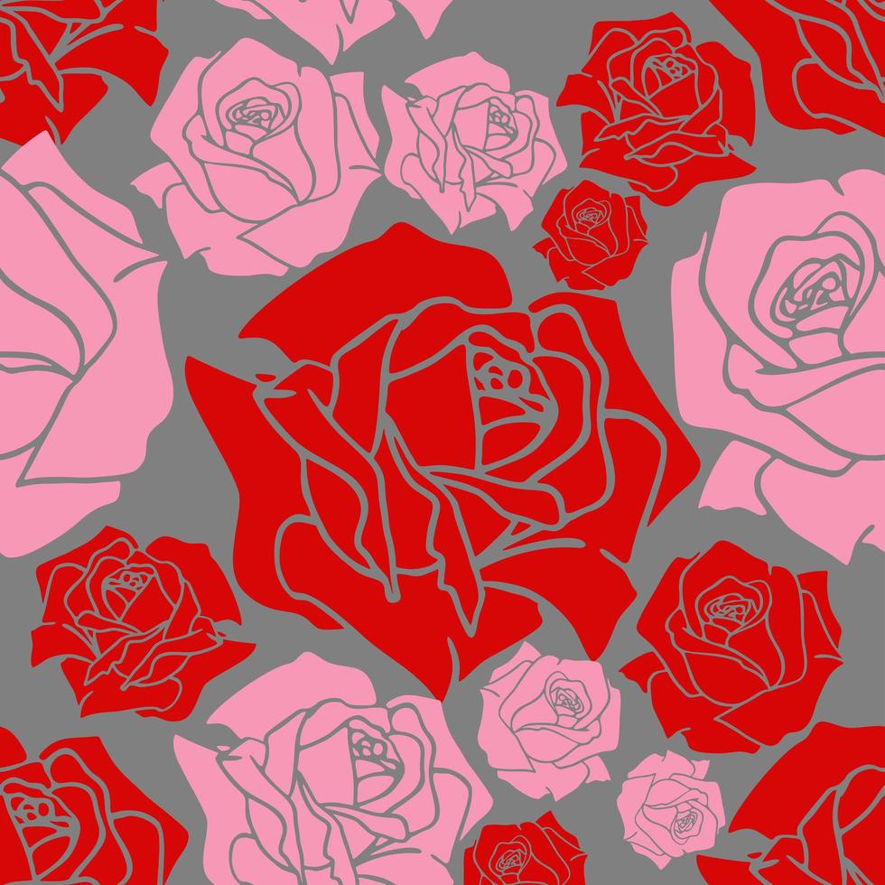 seamless pattern of large red and pink rose buds, texture, design photo