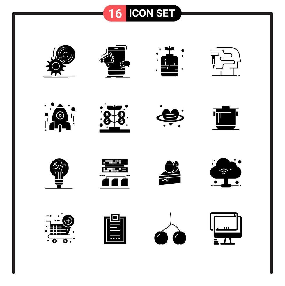 conjunto de 16 iconos de estilo sólido para web y símbolos de glifos móviles para imprimir signos de iconos sólidos aislados en fondo blanco vector