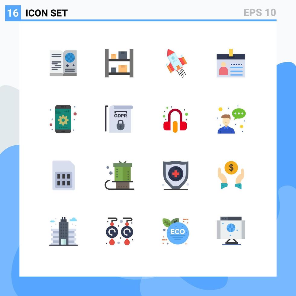 16 concepto de color plano para sitios web móviles y aplicaciones tarjeta de identificación almacén insignia cohete paquete editable de elementos de diseño de vectores creativos