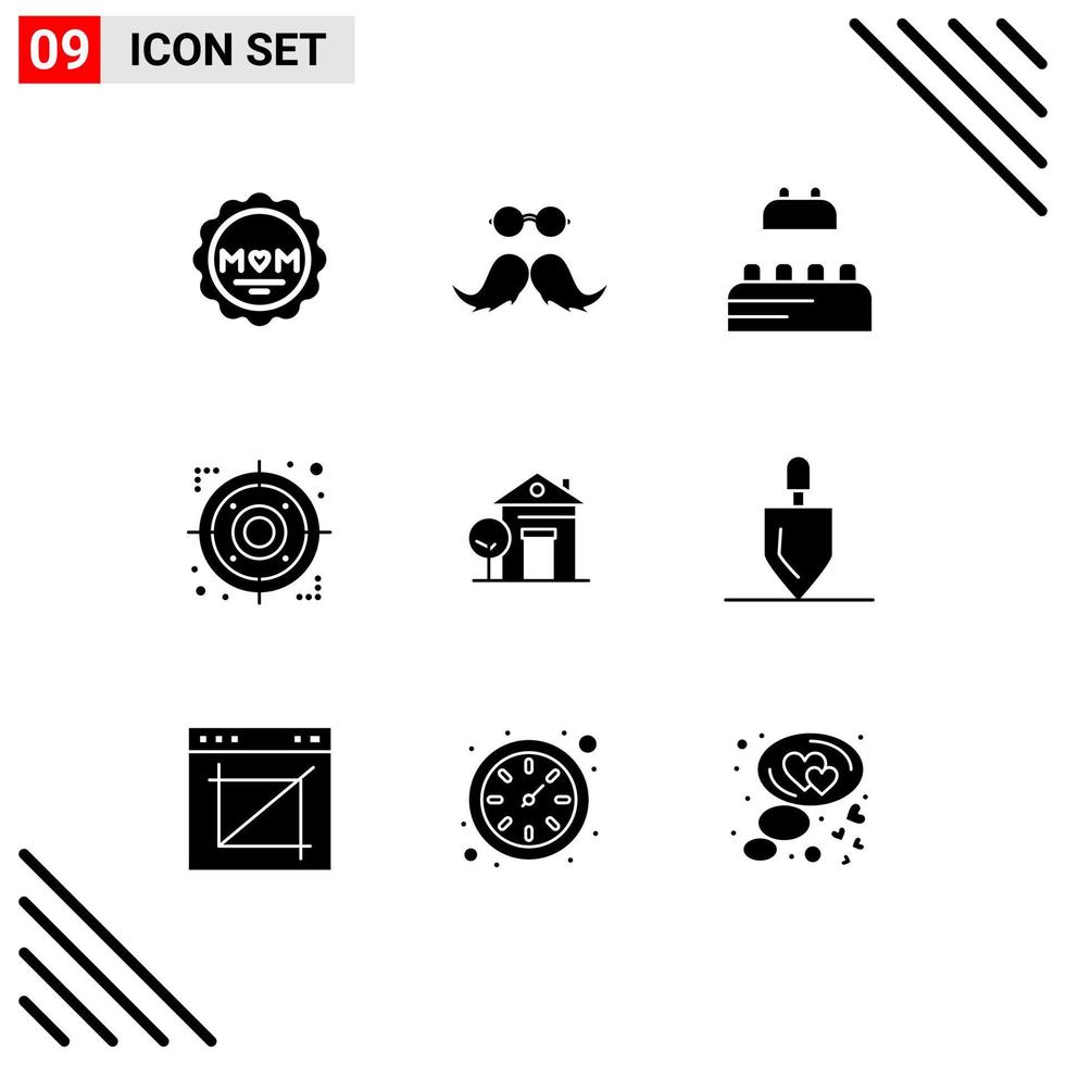 Editable Vector Line Pack of 9 Simple Solid Glyphs of home focus men target arrow Editable Vector Design Elements