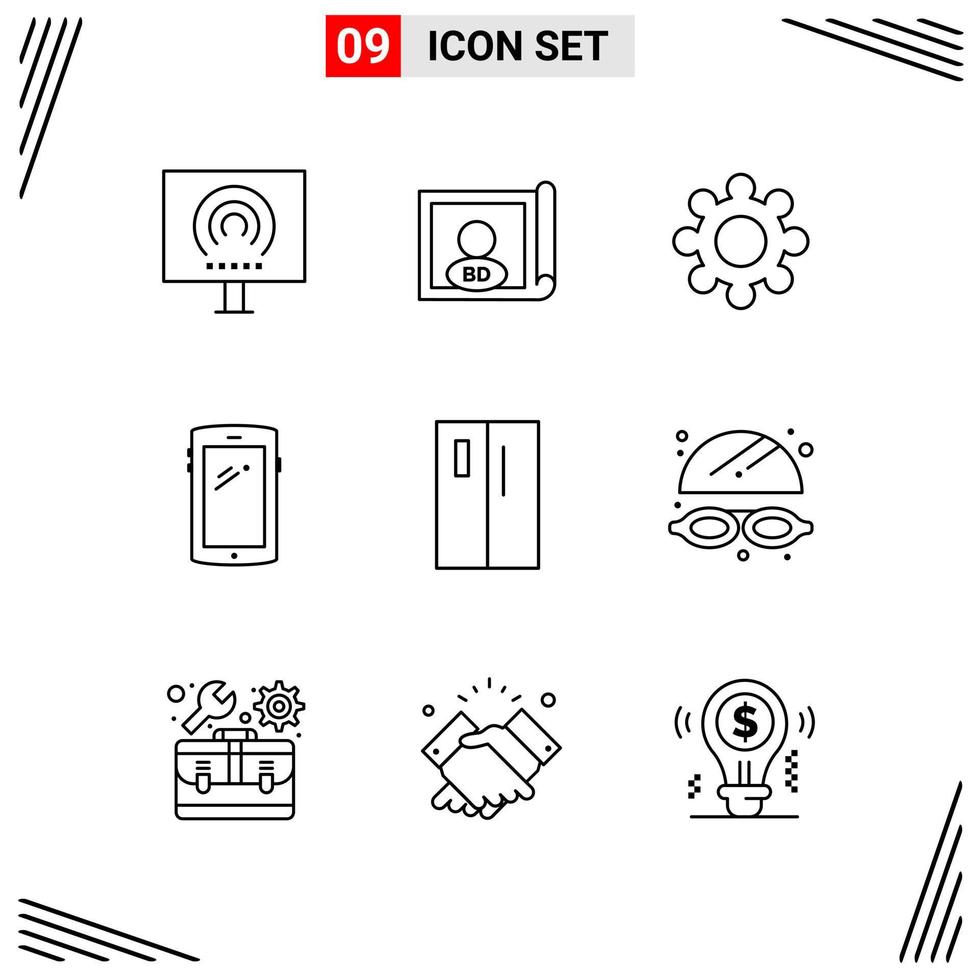 9 iconos estilo de línea cuadrícula basada en símbolos de contorno creativo para el diseño de sitios web signos de icono de línea simple aislados en fondo blanco 9 conjunto de iconos vector