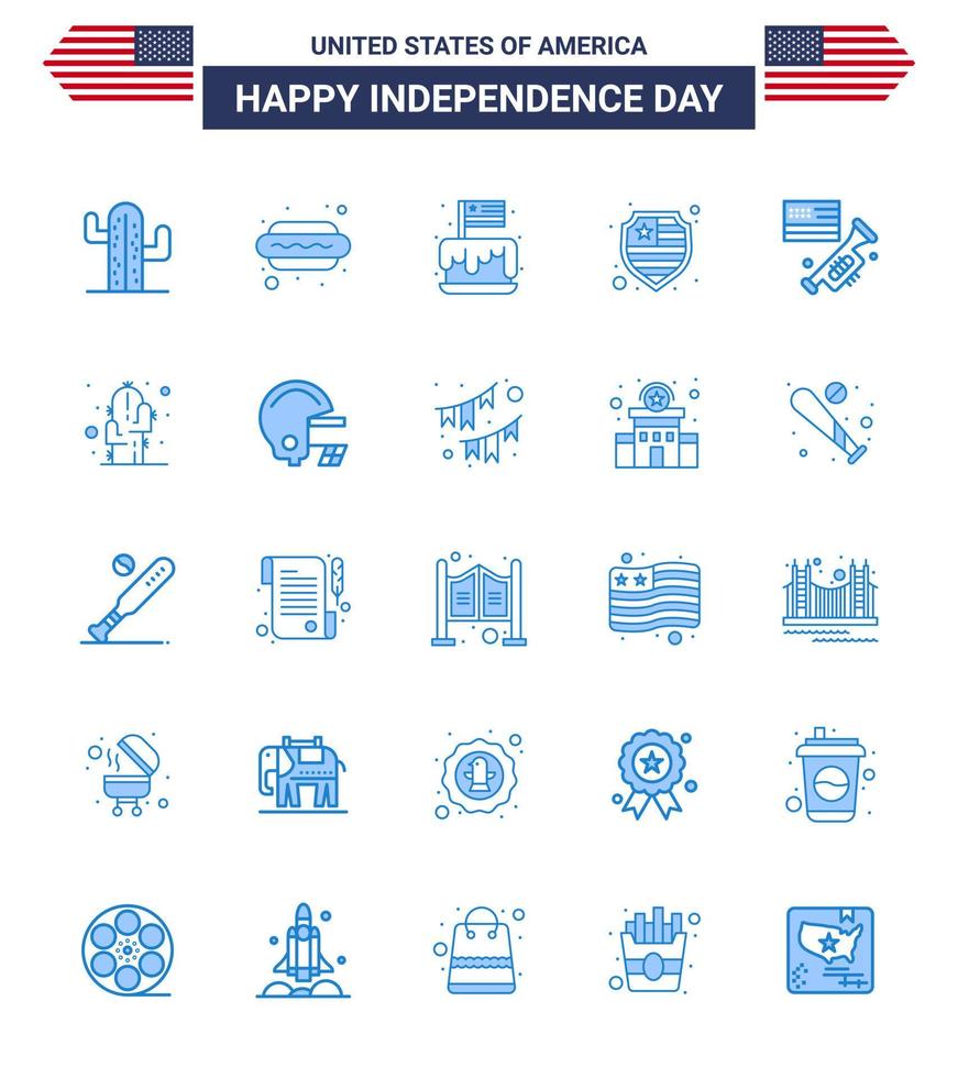 USA Happy Independence DayPictogram Set of 25 Simple Blues of speaker shield festival protection usa Editable USA Day Vector Design Elements