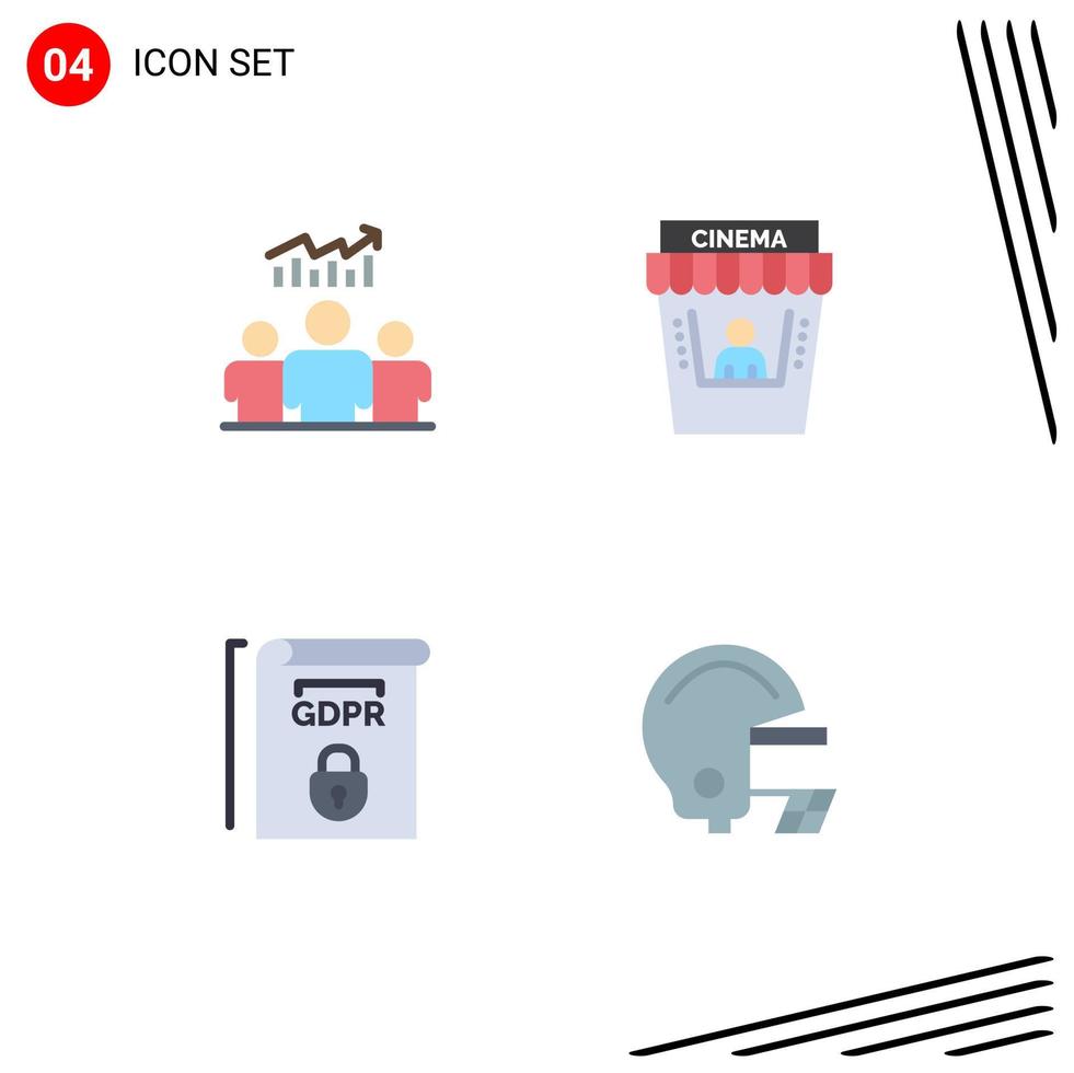Pack of 4 creative Flat Icons of group gdpr chart movie rules Editable Vector Design Elements