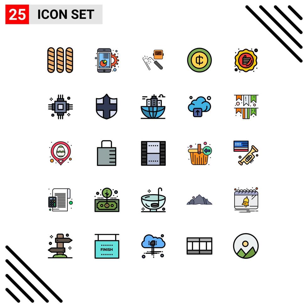 25 Universal Filled line Flat Colors Set for Web and Mobile Applications discount ecommerce welding coin industry Editable Vector Design Elements