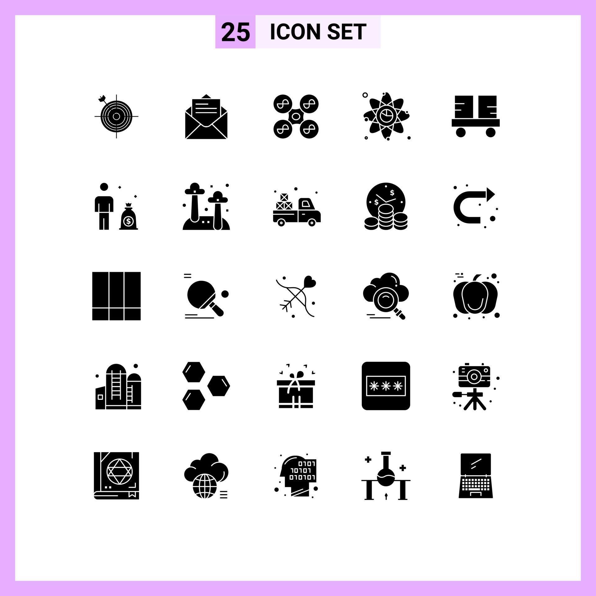 Pack of 25 creative Solid Glyphs of network graph text connection