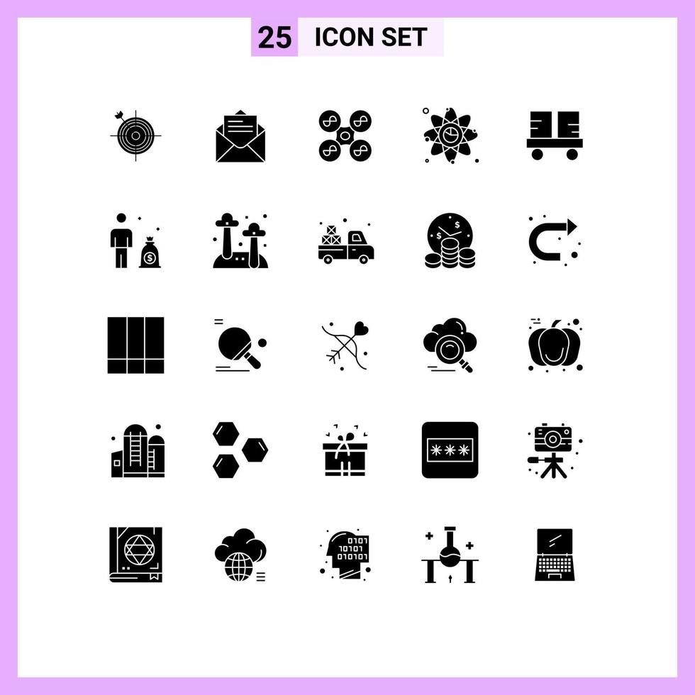 Pack of 25 creative Solid Glyphs of network graph text connection technology Editable Vector Design Elements